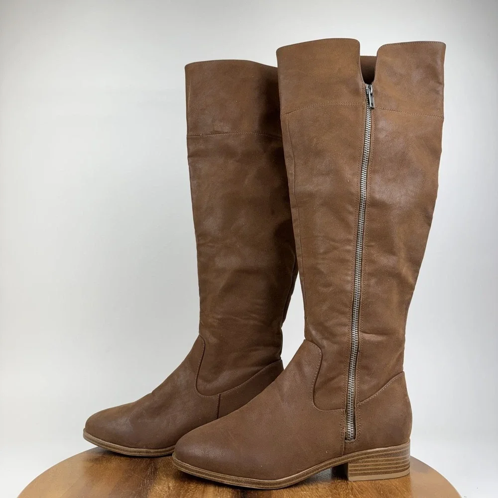 New Womens MIA Carsyn Brown Faux Leather Zip Over The Knee Boots Size 8.5 M NWOB